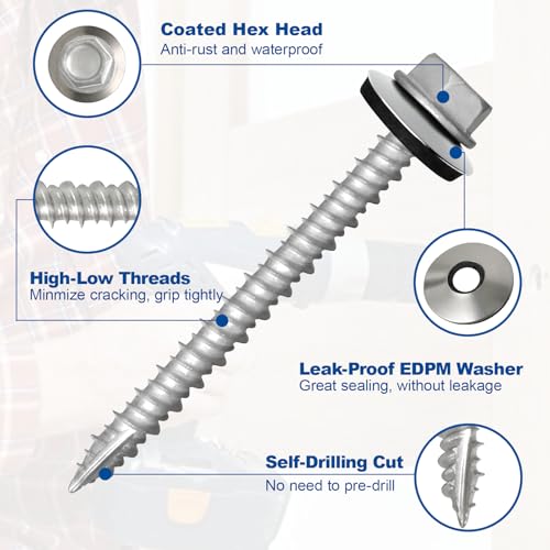 #10×1Inch Metal Roofing Screws 320-PCS Hex Head Rustpert Coating Screws - size: #10×1