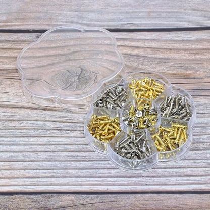Mini Skater 200PCS Small Flat Head Cross Wood Screws Assortment Kit Carbon Steel Self Tapping Screws, Gold and Silver