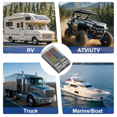 12 Way Fuse Block Box 12V/24V DC, ATC/ATO Fuse Panel with LED Indicator for Marine Boat Automotive Motorcycle - style: 12 Way