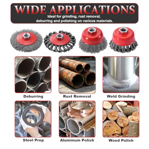 6 Pack Wire Wheel Brush for 4-1/2" Angle Grinder, Knotted & Crimped