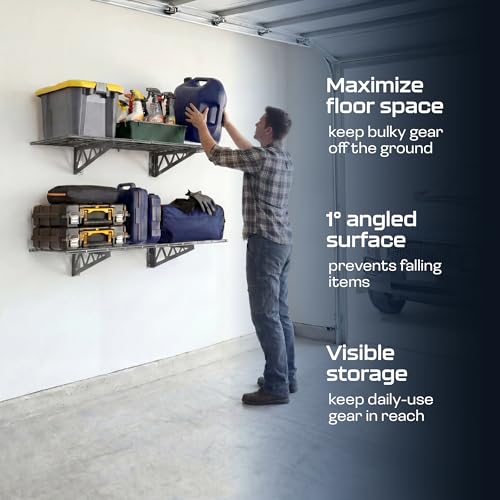 MonsterRax 18x36 White Garage Wall Shelf 2-Pack, 500lb, Hammertone - color: Hammertone, size: 18"x36"