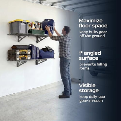 MonsterRax 18x36 White Garage Wall Shelf 2-Pack, 500lb, Hammertone - color: Hammertone, size: 18"x36"