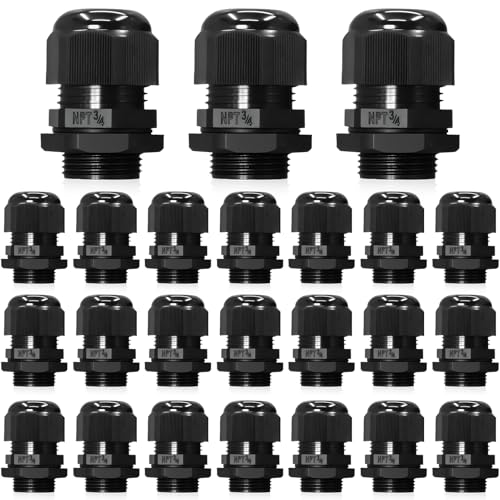 24 Pcs 3/4" NPT Black Adjustable Cable Glands - IP68 Waterproof Electrical Connectors, Nylon Cord Grips Strain Relief for Electrical Box Use - size: 3/4" NPT 24pcs
