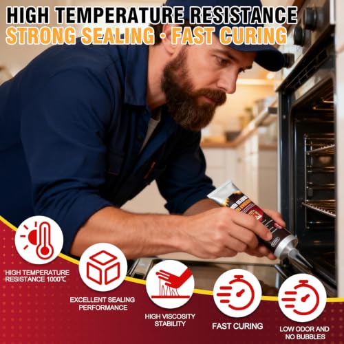 High Temp Silicone Sealant, Heat Insulation Waterproof Quick Drying, 3.8 Oz - color: White