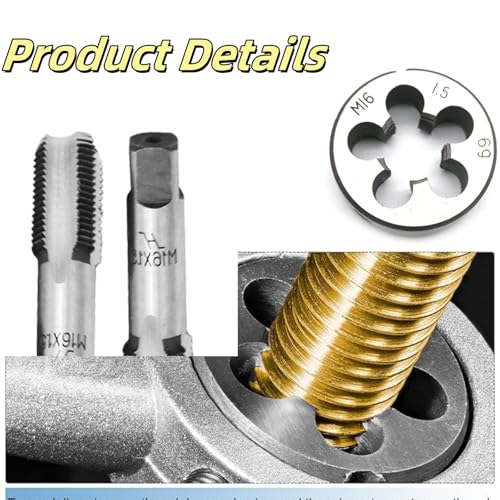 M16 x 1.5 Tap and Die Set, Metric Tap and Round Die Right Hand Fits for Screw Bolt Thread Repair and Tapping DIY Tool - size: M16-1.5mm