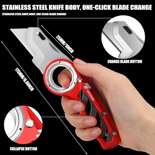 Tondiamo 2 Pcs Folding Pocket Utility Knife Box Cutter, Red - color: Red