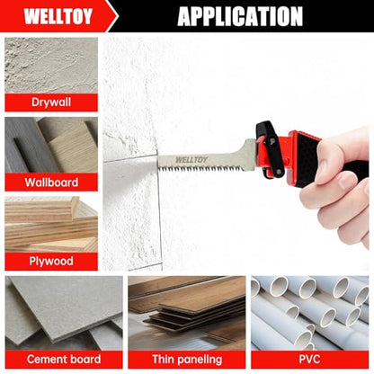 3-in-1 Multi Blades Hand Saw,18 TPI Bi-Metal blade,Drywall Saw with TPR Handle,Blade Quick-Change Mechanism for Cutting Drywall, Sheetrock, Wood, Metal, Plastic and Plywood. - size: 3 in 1