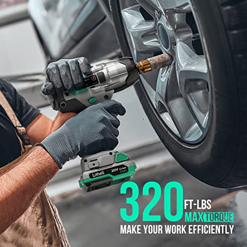 LiTHELi 20V Cordless Impact Wrench 1/2 inch, Max 320 ft-lbs (433N.m) & 3200 RPM, High Torque Bare Tool for Car Tires, Auto Repair & Home DIY, Compatible 20V Battery (Tool Only)