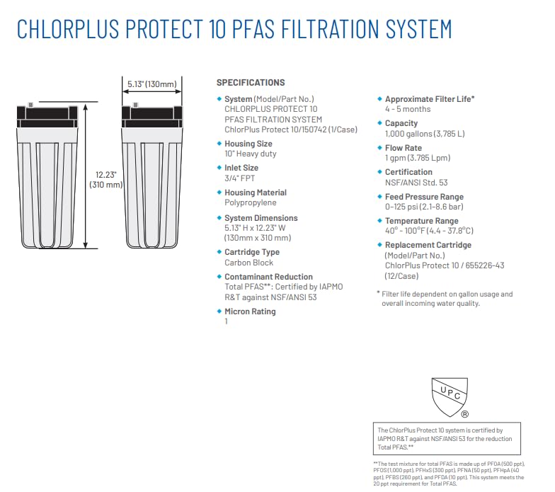 Pentair Pentek ChlorPlus Protect 10 Carbon Block Water Filter - style: 10" Protect