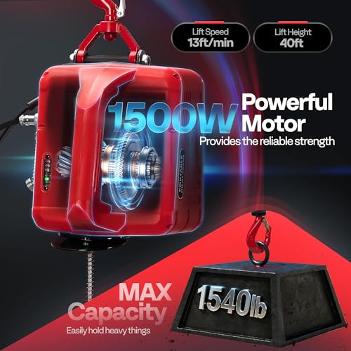 VIVOHOME 3in1 Electric Hoist Winch 1540lbs, 40ft Lifting Height for Towing - color: Scarlet