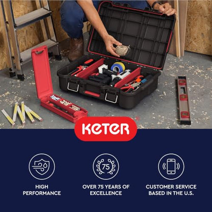 Keter Stack N' Roll Power Tool Case with Removable Dividers - color: Black/Red, size: Power Tool Organizer