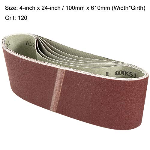 uxcell 4-Inch x 24-Inch Aluminum Oxide Sanding Belt 120 Grits Sandpaper Lapped Joint for Belt Sander 6pcs