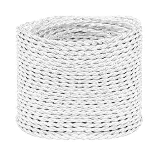 Helunsi 32.8 ft Twisted Cloth Covered Wire, 18/2 White Vintage Lamp Cord - color: White
