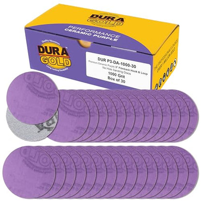 Dura-Gold Premium 1000 Grit 3" Purple Film Ceramic Sanding Discs, Box of 30 - style: 1000 Grit