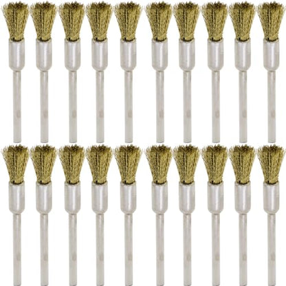 20PCS Brass Wire Brushes - Metal Rust Removal, Cleaning, and Polishing - 6mm Diameter, 1/8″ (3mm) Shaft - Removes Burrs, Dust, and Oxide Layer - Handles Rough Surfaces - Rotary Tool Accessories - style: Brass Wire Brush 3*6mm 20PCS