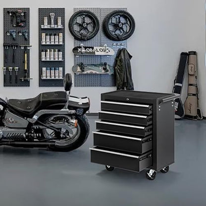 5-Drawer Rolling Tool Chest w/Drawers & Lock, Tool Storage Cabinet with Lockable Wheels, Top Cushion & Drawer Liners, Tool Organizer Box for Garage, Warehouse & Repair Sho - color: 5-drawer Black