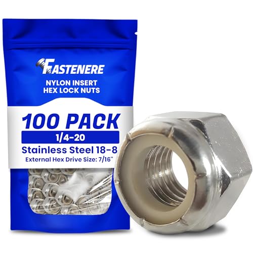Fastenere Nylon Insert Hex Lock Nuts - 1/4"-20 Stainless Steel 18-8, Plain Finish, Corrosion-Resistant, Durable Hardware Nuts for Secure Fastening, Locking Nut, (100-Pack) - size: 1/4-20 (100 Pack)