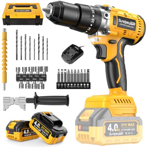 1060In·lbs 21V Brushless Cordless Electric Power Hammer Drill - color: Yellow
