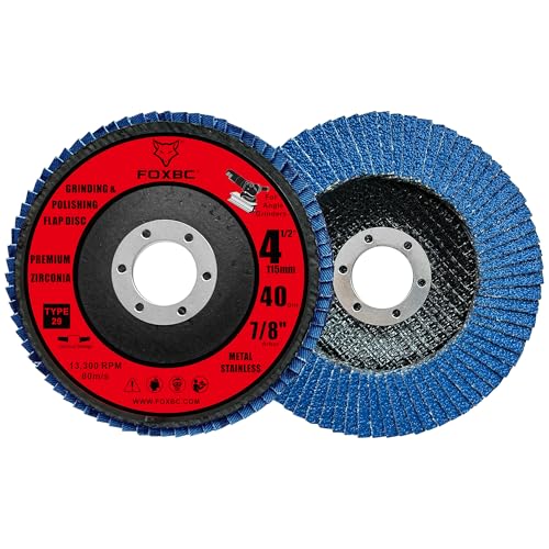 FOXBC 4 1/2 inch Flap Disc 40 Grit for Angle Grinder, Type 29, Premium Zirconium Grinding and Polishing for Metal, 10 Pack