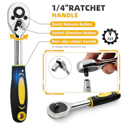 46 Pieces 1/4" Metric Socket Ratchet Wrench Tool Set with Storage