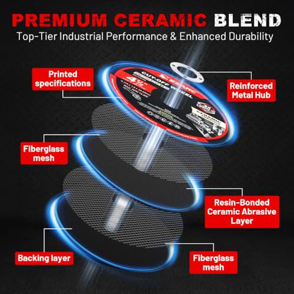 EZARC 4.5" Ceramic Cut-Off Wheels for Stainless Steel & Metal, 25-Pack