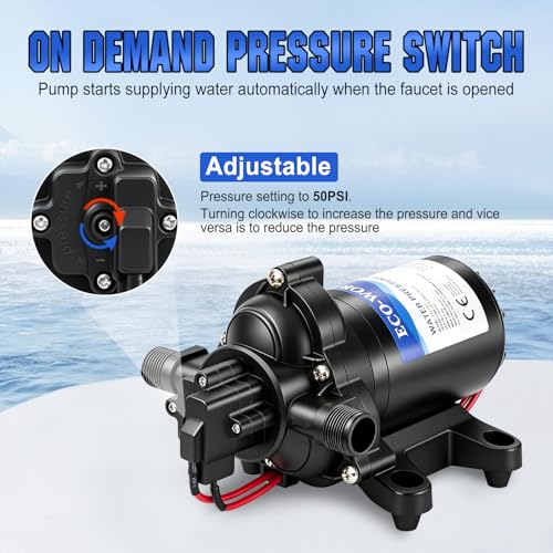 ECO-WORTHY RV Water Pump 12Volt 3.5GPM 50PSI 12V Fresh Diaphragm Pump with Pressure Switch and Self-Priming for RV Yacht Garden Sprayer Food Truck - color: Black 2