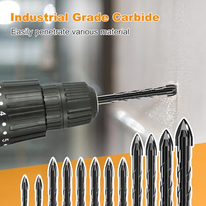 12Pcs Cross-Tip Masonry Drill Bit Set & Concrete Drill Bit Set, 3/16"-1/2" - size: 12 pcs 3/16"-1/2" Masonry Drill Bits