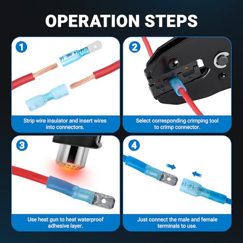 320PCS Heat Shrink Spade Connectors Kit, Waterproof Male & Female Quick Disconnect Electrical Wire Terminals, 22-10 AWG Insulated Crimp Spade Set for Marine Automotive Audio Wiring