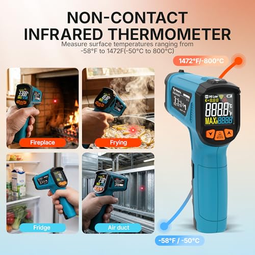 Tilswall Infrared Thermometer Gun, -58°F to 1472°F(-50~800°C), Sky Blue - color: black