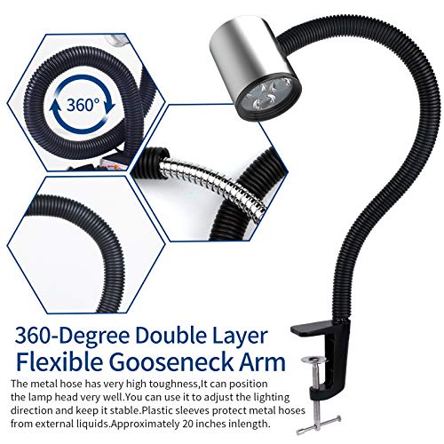 Led C Clamp Work Light IP65 Water Proof Flexible Gooseneck lamp 900 Lumens 120 Volt for Machine Lathe Milling Drill Press Industrial Lighting - size: Install with C-Clamp