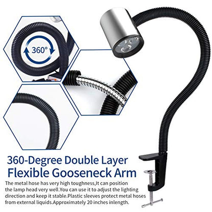 Led C Clamp Work Light IP65 Water Proof Flexible Gooseneck lamp 900 Lumens 120 Volt for Machine Lathe Milling Drill Press Industrial Lighting - size: Install with C-Clamp