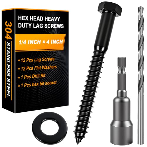 Hex Head Lag Bolts for Wood,1/4" x 4", Lag Screws 12 PCS - size: 1/4" x 4"