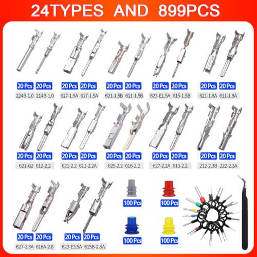 900Pcs 24Types of Pin Connector Kit and Terminal Pins with Crimping Tool - size: Type1