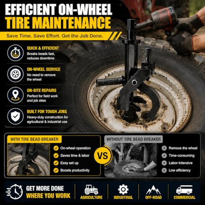 Heavy Duty Pneumatic Tire Bead Breaker for Farm & Tractor Tires – Secure Grip Design with Dual Set Screws – Ideal for On-Wheel Tire Removal on Cars, ATVs, Mowers & RVs - color: Black(Pneumatic)