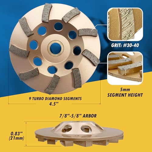 4.5" Diamond Grinding Wheel for Concrete Masonry 9 Segments 7/8"-5/8" - style: 4.5" Diameter - 9 Segments