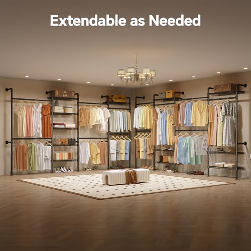 Higeego W4 Wall Mounted Clothes Rack, Industrial Pipe Clothing Rack, Black - color: Black