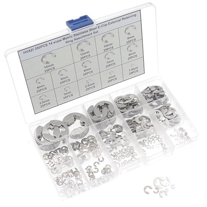 350PCS 14 Sizes Metric M1.5-15mm External E-Clip Retaining Ring Kit