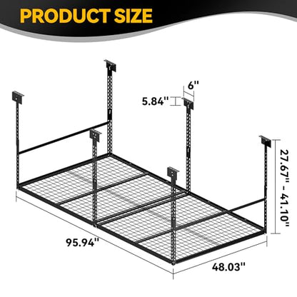 4x8 Ft Overhead Garage Storage Rack, 28-41 inch Height Adjustable Ceiling Mounted Organization Rack, 750 lbs Weight Capacity, 48"x96" Metal Rack for Garage Storage with Wire Decking - size: 4x8ft w/ Wire Decking