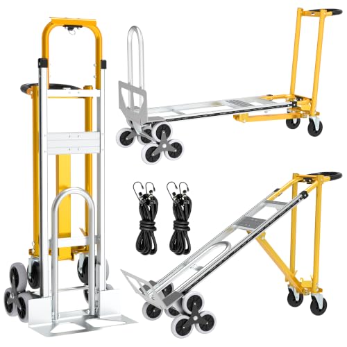 Stair Climbing Hand Truck, Heavy Duty 1000LBS 4-in-1 Aluminum Convertible Dolly Cart, Appliance Dolly Industrial Platform Stair Dolly Handtruck with Wheels for Moving, Office, Logistics, Shopping - color: Yellow