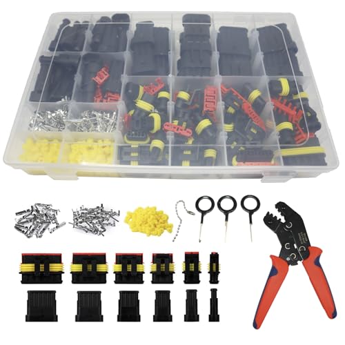 Boatsea 709Pcs Waterproof Wire Connectors, 43 Kits Automotive Electrical Connectors Electrical Wire Connectors Kit 1/2/3/4/5/6 Pin Weather Pack Connector for 13-20 AWG Wire with Ratchet Crimping Tool - size: 1/2/3/4/5/6Pin 43Kits with Crimper