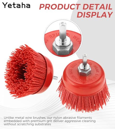 Yetaha 2Pcs 4in Nylon Abrasive Cup Brush 5/8"-11 Thread