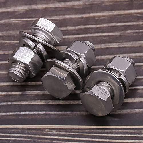 (10 Sets) M8-1.25 x 20mm Hex Bolt Kit, 304 Stainless Steel (18-8), Includes Hexagon Head Screws and Nuts, Flat & Lock Washers, Full Coarse Thread, for Machinery, Automotive, DIY - size: M8 x 20mm
