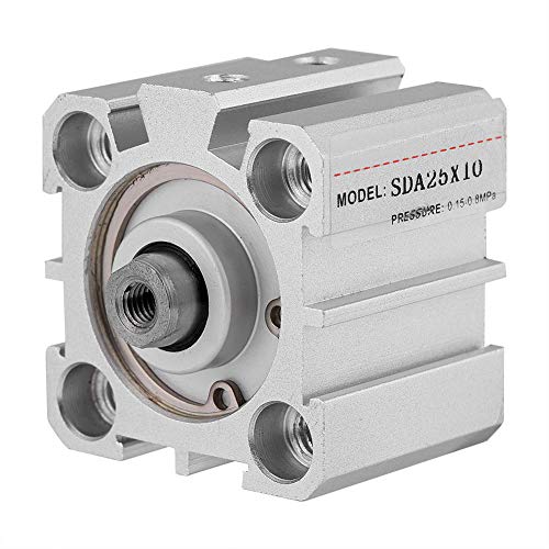Pneumatic Air Cylinder SDA25 10, 25mm Bore 10mm Stroke Aluminum Double Acting Linear Actuator with ISO Mounting for Industrial Automation, Robotics and OEM Machinery