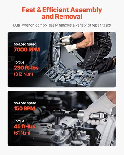 VEVOR 1/2" Air Impact Wrench & 3/8" Ratchet Wrench Combo, 19 Pieces Pro Air Tool and Accessories Kit - Includes 10PCS CR-V Steel Impact Socket Set & Carrying Case for Auto Repair, Home DIY Projects