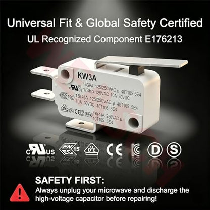 6 Pack Medium Hinge Lever Micro Switch, 16A 125/250V SPDT 1NO 1NC - size: V-152-1C25