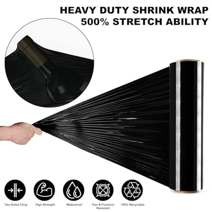 2 Rolls Black Stretch Wrap 18" x 1000FT x 80 Gauge Heavy Duty Film - size: Black, 2 Rolls 18 In x 1000 Ft