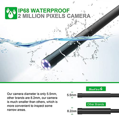BlueFire 4.9FT 1080P Wireless Endoscope Camera, 2MP WiFi Borescope - size: 4.9FT