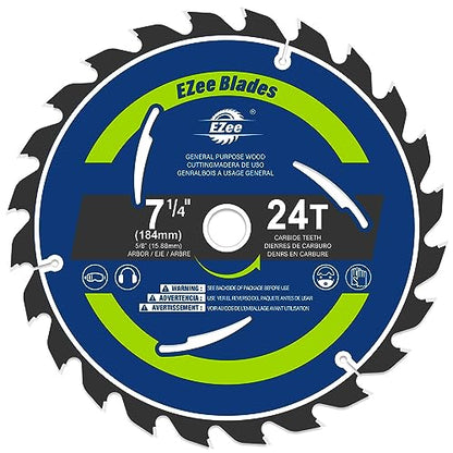 EZee 7-1/4 Inch 24 Teeth with 5/8 Inch Arbor Circular Saw Blades,0.06 Inch Thin Kerf,Tungsten Carbide Tipped(TCT) ATBR Teeth Fine Finish for Various Wood Cutting,Framing,Max RPM 8300(1-Pack) - size: 7-1/4" 24T (1-pack)