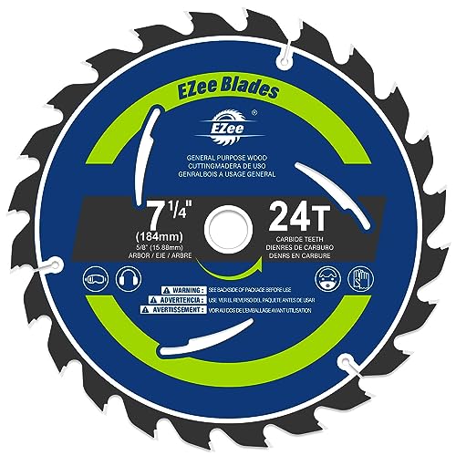 EZee 7-1/4 Inch 24 Teeth with 5/8 Inch Arbor Circular Saw Blades,0.06 Inch Thin Kerf,Tungsten Carbide Tipped(TCT) ATBR Teeth Fine Finish for Various Wood Cutting,Framing,Max RPM 8300(1-Pack) - size: 7-1/4" 24T (1-pack)