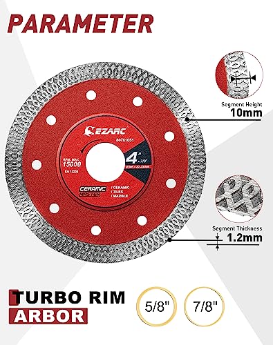EZARC 4 Inch Super Thin Diamond Tile Blade, 7/8"-5/8" Arbor, 2-Pack - size: 4 Inch